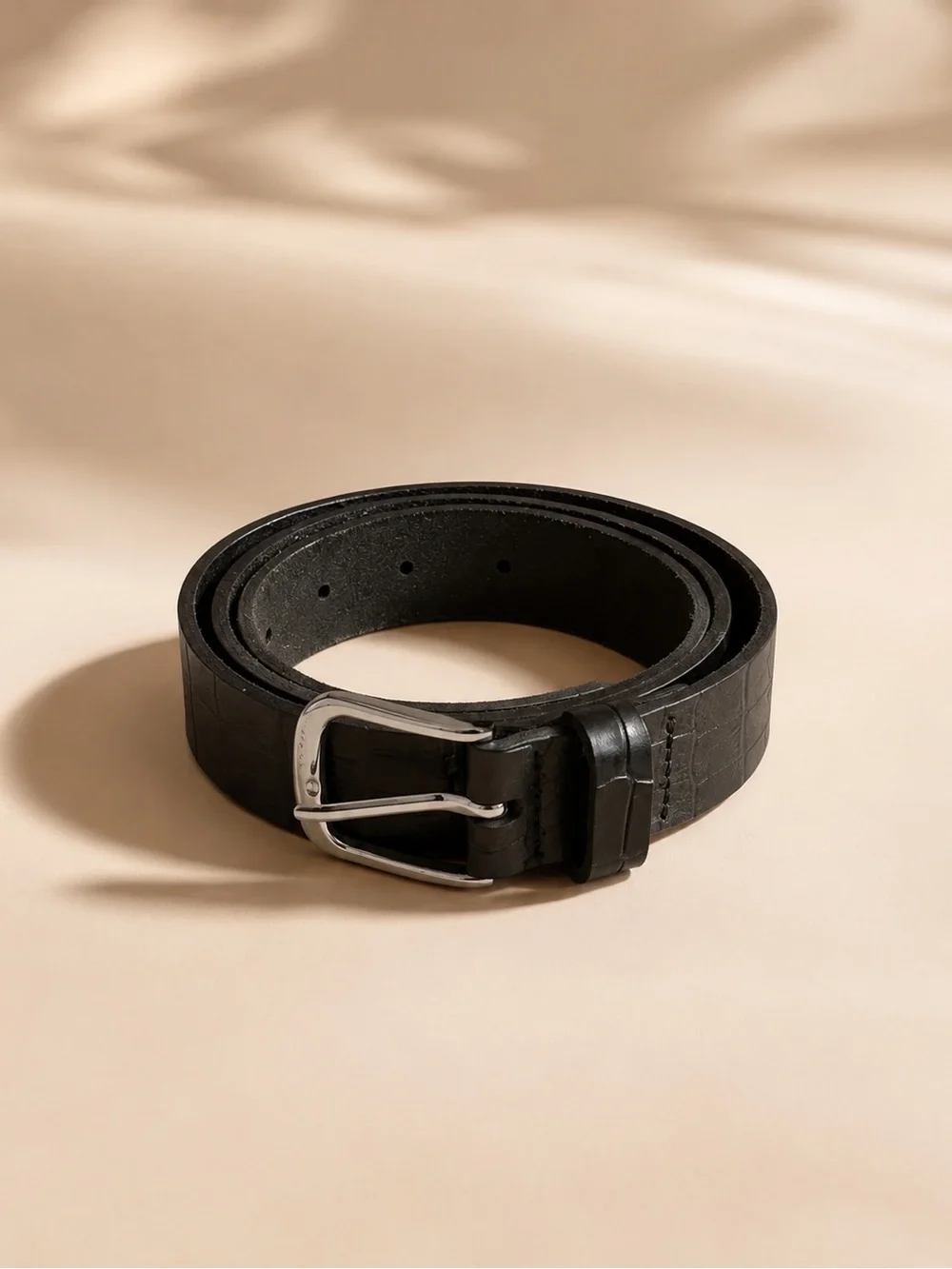 Jenni Kayne Black Croc Embossed Genuine Leather Belt XL Minimalist Classic